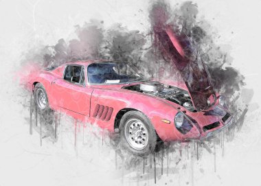 Klasik Retro Klasik Eski Araba Çizimi