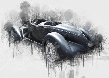 Klasik Retro Klasik Eski Araba Çizimi