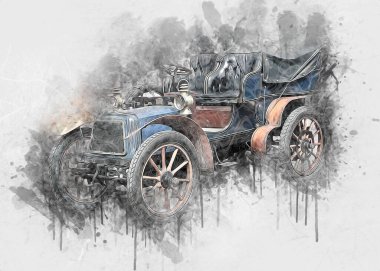 Klasik Retro Klasik Eski Araba Çizimi