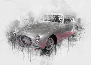 Klasik Retro Klasik Eski Araba Çizimi