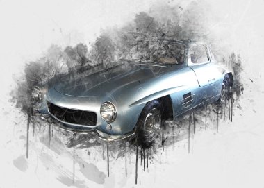 Klasik Retro Klasik Eski Araba Çizimi