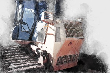 Buldozer illüstrasyon renk sanat grunge vintage çizim