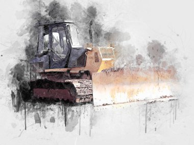 Buldozer illüstrasyon renk sanat grunge vintage çizim