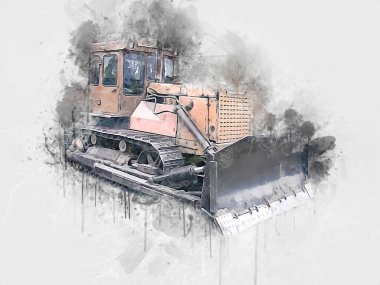 Buldozer illüstrasyon renk sanat grunge vintage çizim