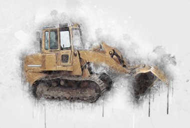 Buldozer illüstrasyon renk sanat grunge vintage çizim