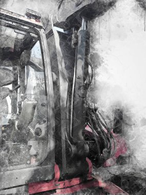 Ekskavatör illüstrasyon izole renk sanat eseri