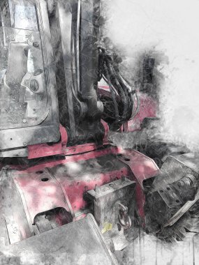 Ekskavatör illüstrasyon izole renk sanat eseri