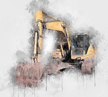 Ekskavatör illüstrasyon izole renk sanat eseri
