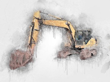 Ekskavatör illüstrasyon izole renk sanat eseri