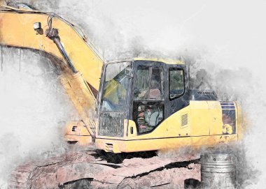 Ekskavatör illüstrasyon izole renk sanat eseri