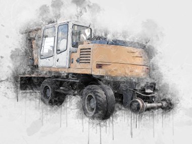 Ekskavatör illüstrasyon izole renk sanat eseri