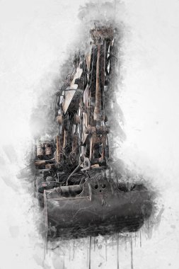 Ekskavatör illüstrasyon izole renk sanat eseri