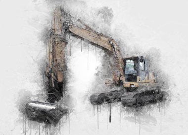 Ekskavatör illüstrasyon izole renk sanat eseri