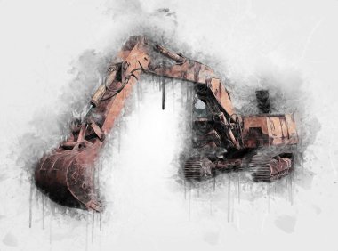 Ekskavatör illüstrasyon izole renk sanat eseri