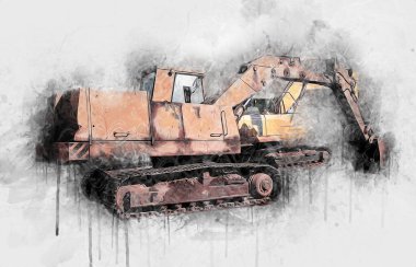 Ekskavatör illüstrasyon izole renk sanat eseri