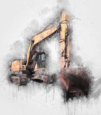 Ekskavatör illüstrasyon izole renk sanat eseri