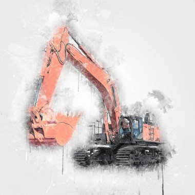 Ekskavatör illüstrasyon izole renk sanat eseri