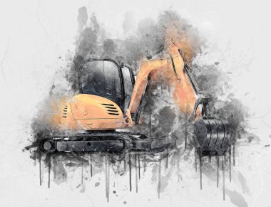 Ekskavatör illüstrasyon izole renk sanat eseri