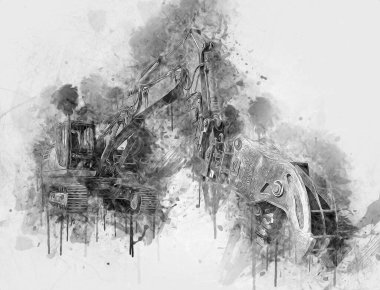 Ekskavatör illüstrasyon izole renk sanat eseri