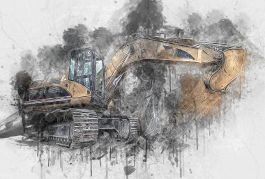 Ekskavatör illüstrasyon izole renk sanat eseri