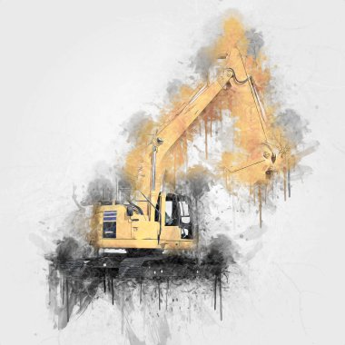 Ekskavatör illüstrasyon izole renk sanat eseri