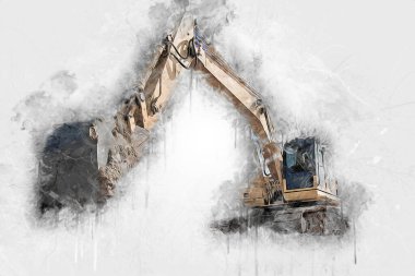Ekskavatör illüstrasyon izole renk sanat eseri