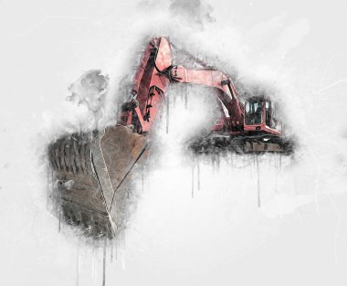 Ekskavatör illüstrasyon izole renk sanat eseri