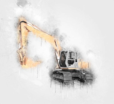 Ekskavatör illüstrasyon izole renk sanat eseri