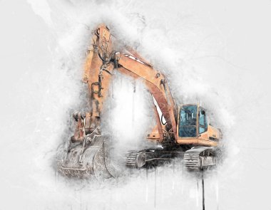 Ekskavatör illüstrasyon izole renk sanat eseri