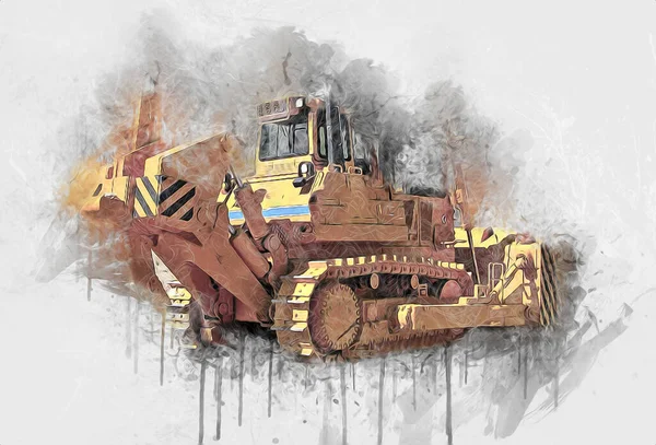 Bulldozer illustration color art grunge drawing vintage