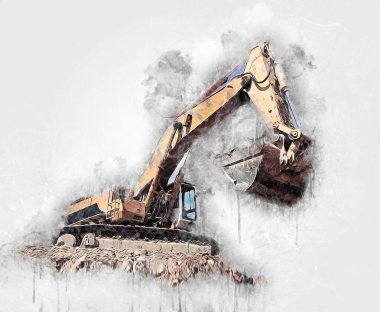 Ekskavatör illüstrasyon izole renk sanat eseri