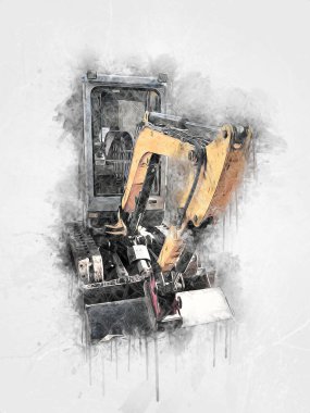 Ekskavatör illüstrasyon izole renk sanat eseri