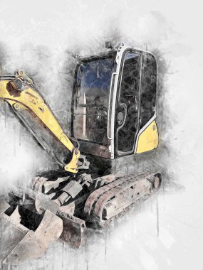 Ekskavatör illüstrasyon izole renk sanat eseri