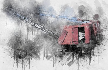 Ekskavatör illüstrasyon izole renk sanat eseri