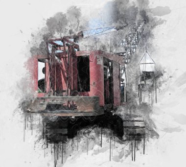 Ekskavatör illüstrasyon izole renk sanat eseri