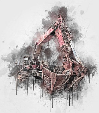 Ekskavatör illüstrasyon izole renk sanat eseri