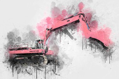 Ekskavatör illüstrasyon izole renk sanat eseri