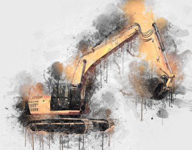 Ekskavatör illüstrasyon izole renk sanat eseri