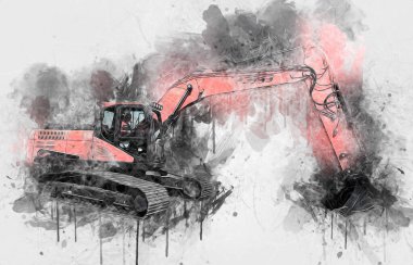 Ekskavatör illüstrasyon izole renk sanat eseri