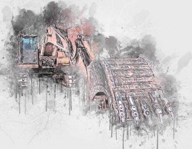 Ekskavatör illüstrasyon izole renk sanat eseri