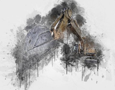 Ekskavatör illüstrasyon izole renk sanat eseri