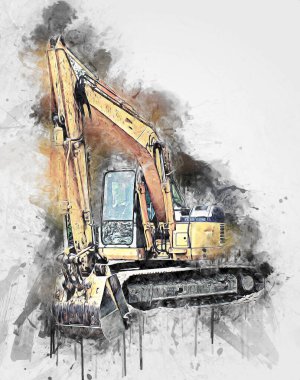 Ekskavatör illüstrasyon izole renk sanat eseri