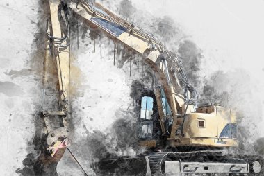 Ekskavatör illüstrasyon izole renk sanat eseri