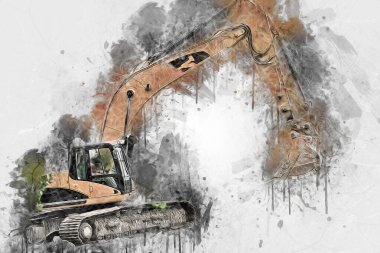Ekskavatör illüstrasyon izole renk sanat eseri
