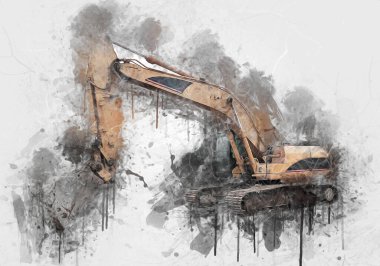 Ekskavatör illüstrasyon izole renk sanat eseri