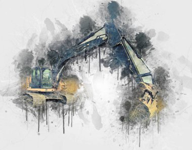 Ekskavatör illüstrasyon izole renk sanat eseri