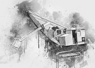 Ekskavatör illüstrasyon izole renk sanat eseri