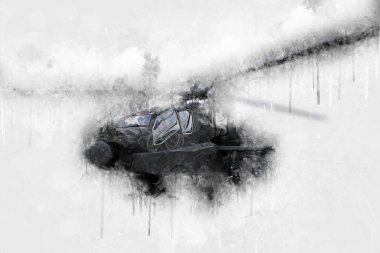 askeri helikopter resim sanatı klasiği çiziyor