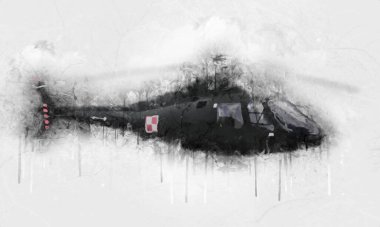 askeri helikopter resim sanatı klasiği çiziyor