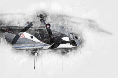 askeri helikopter resim sanatı klasiği çiziyor